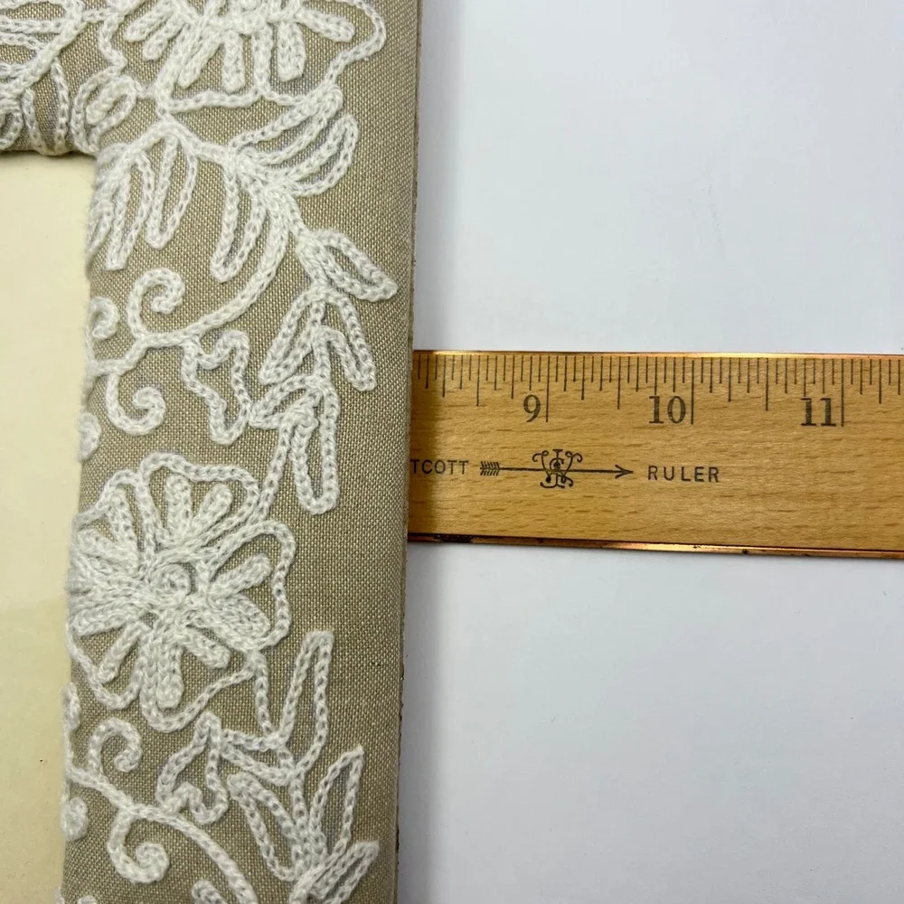 Linen Embroidered Photo Frame 4x6‎ Beige White Floral Cottage Boho Shabby Chic
